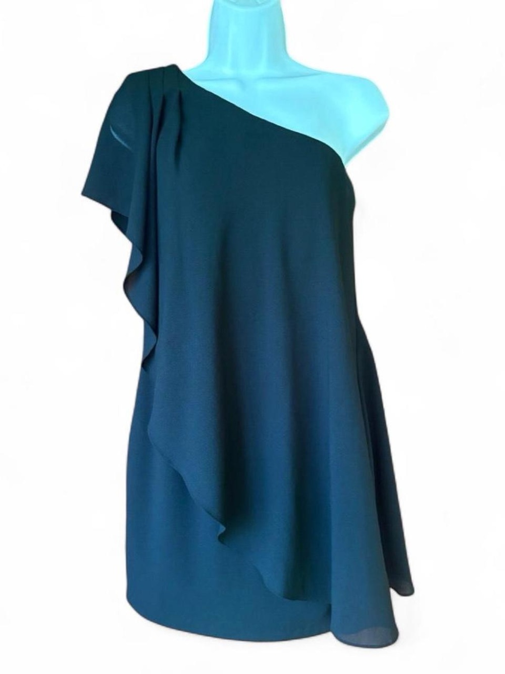 Aidan Mattox Black One Shoulder Mini Dress 2 XS Flowy Whimsigoth Elegant Formal
